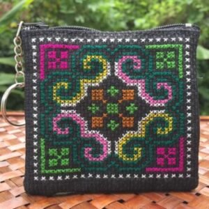 Tribal Cross Stitch Cotton Zipper Purse Coin Wallet Fabric Handmade Gift